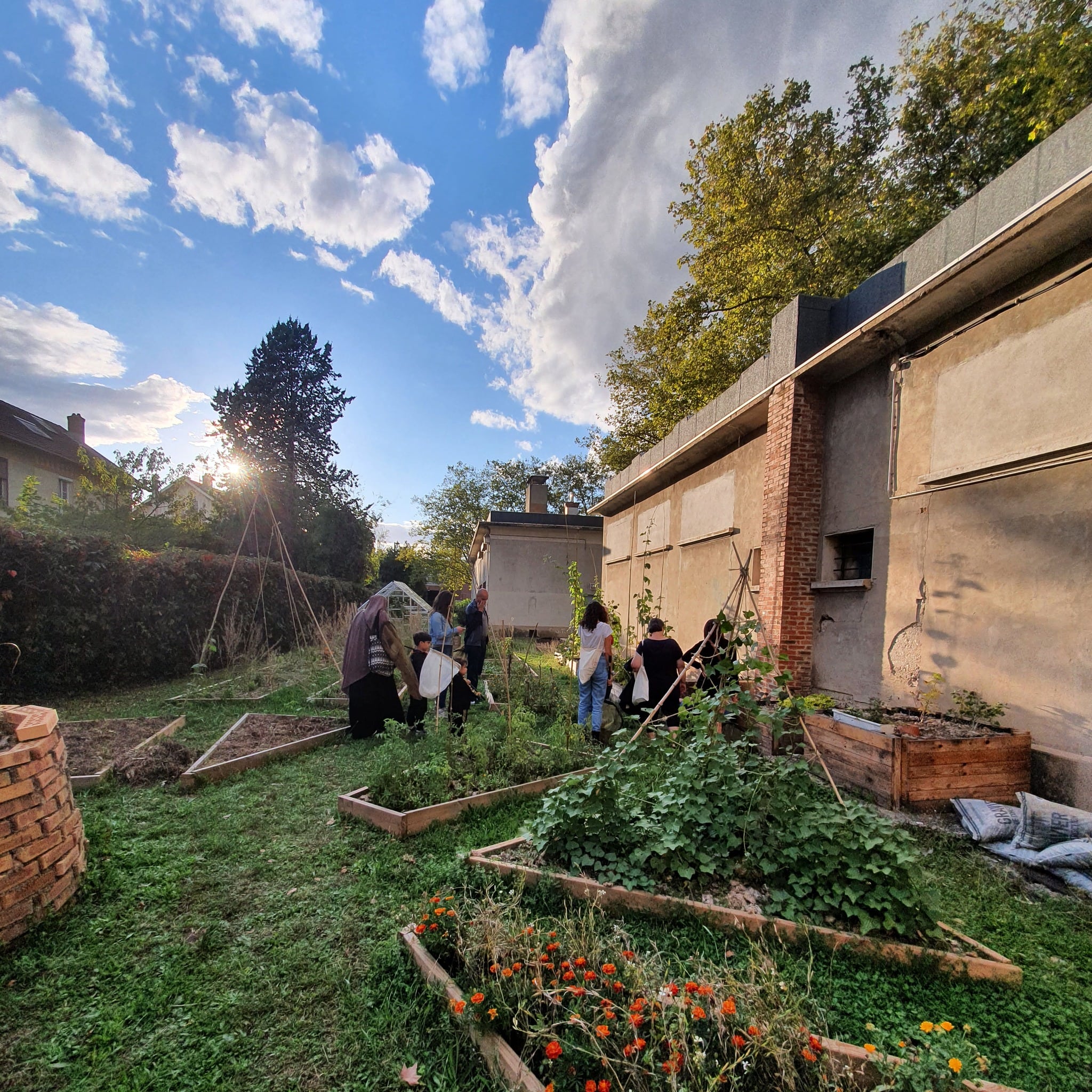 les-graines-urbaines-min Des bénévoles de l'association écologique les Graines Urbaines animent un atelier de sensibilisation à l'alimentation durable dans leur potager urbain à Lyon.